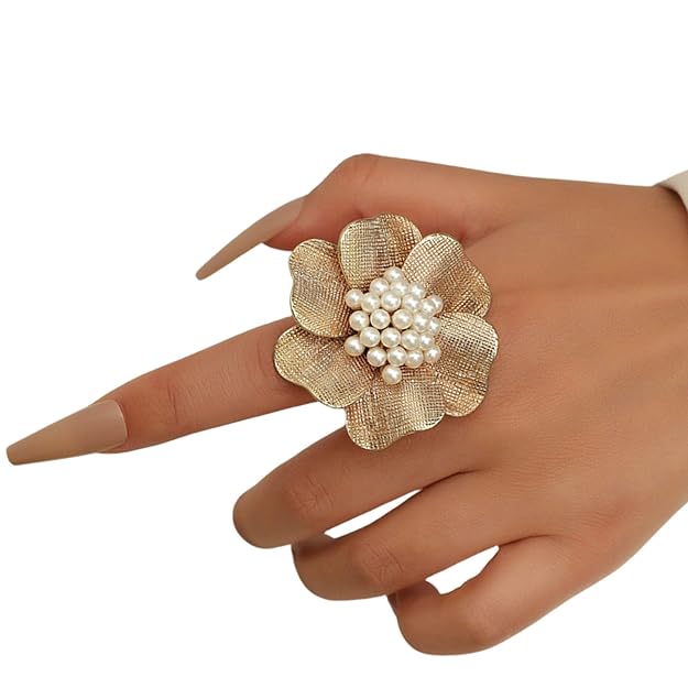 Gold Plated Flower Shape with Pearls Ring