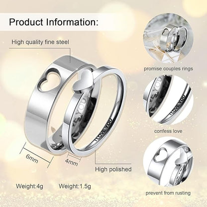 I Love You Wedding Ring Men and Women Promise Ring Sets for Couples