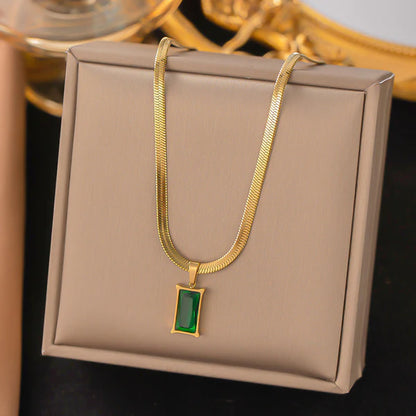 Gold-Plated Anti Tarnish Green Geometric Pendant Necklace