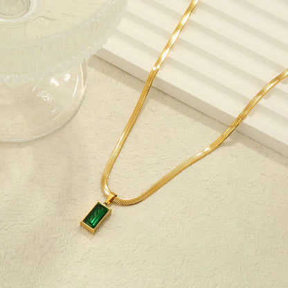 Gold-Plated Anti Tarnish Green Geometric Pendant Necklace